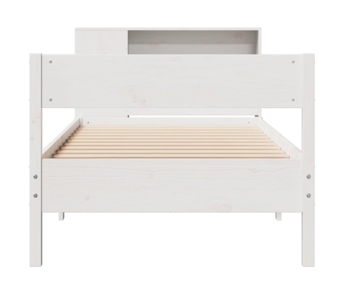 Cama con estantería sin colchón madera maciza blanca 75x190 cm