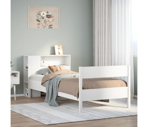 Cama con estantería sin colchón madera maciza blanca 75x190 cm