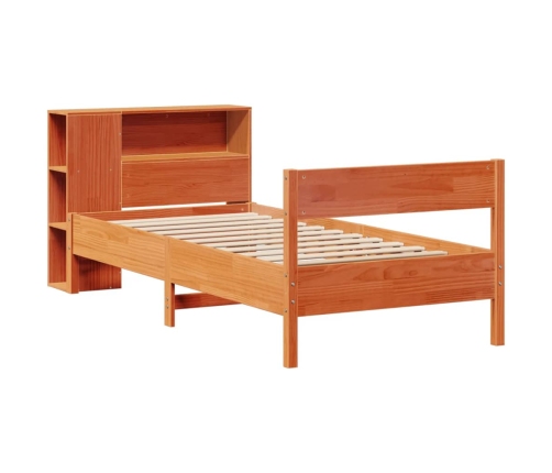 Cama con estantería sin colchón madera maciza marrón 75x190 cm