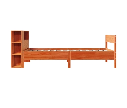 Cama con estantería sin colchón madera maciza marrón 75x190 cm