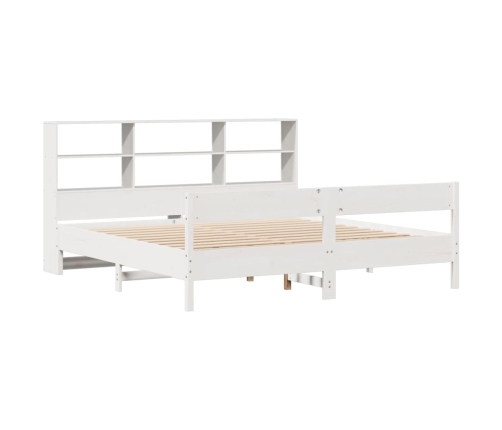 Cama con estantería sin colchón madera maciza blanca 200x200 cm