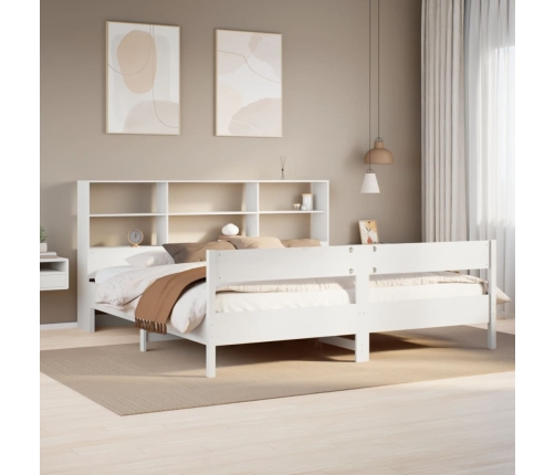 Cama con estantería sin colchón madera maciza blanca 200x200 cm