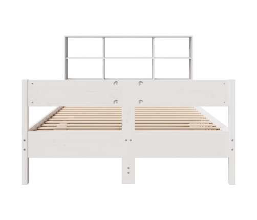 Cama con estantería sin colchón madera maciza blanca 160x200 cm