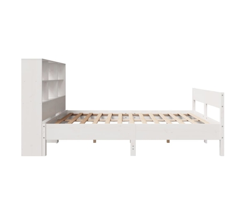 Cama con estantería sin colchón madera maciza blanca 160x200 cm