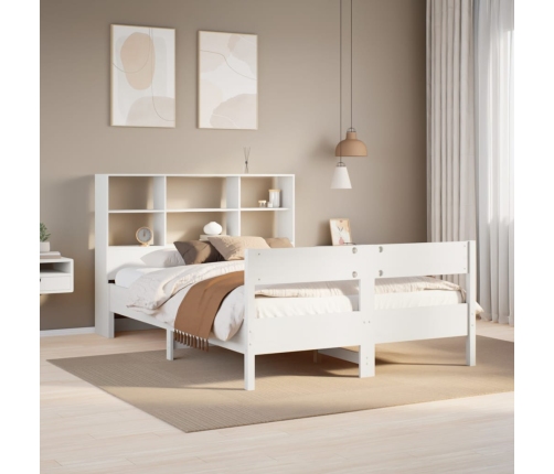 Cama con estantería sin colchón madera maciza blanca 160x200 cm