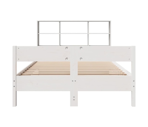 Cama con estantería sin colchón madera maciza blanca 150x200 cm