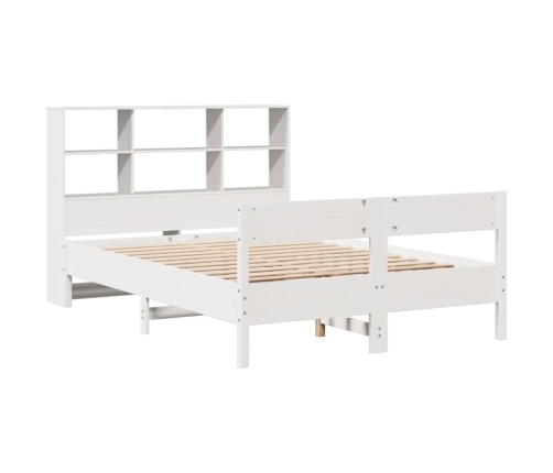 Cama con estantería sin colchón madera maciza blanca 140x200 cm