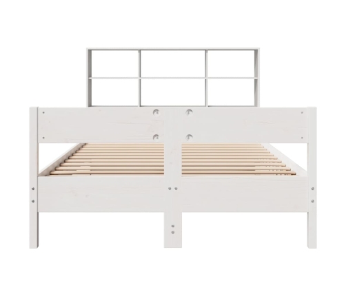 Cama con estantería sin colchón madera maciza blanca 140x200 cm
