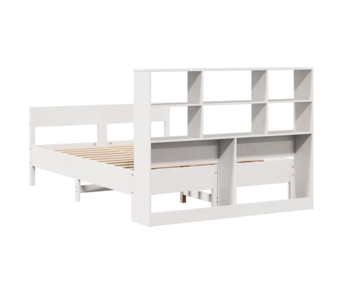 Cama con estantería sin colchón madera maciza blanca 140x200 cm