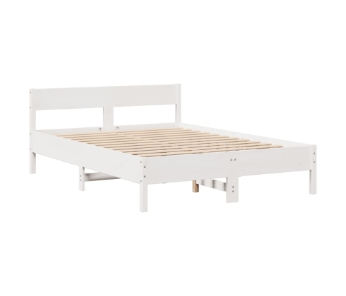 Cama con estantería sin colchón madera maciza blanca 140x200 cm