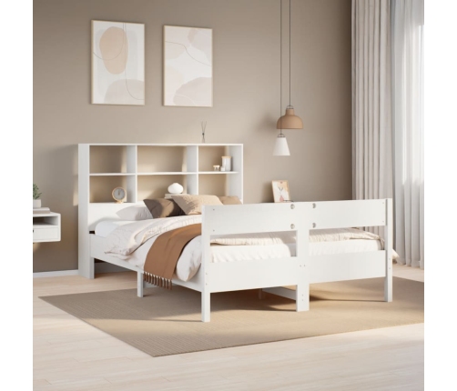 Cama con estantería sin colchón madera maciza blanca 120x200 cm