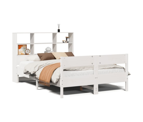 Cama con estantería sin colchón madera maciza blanca 140x190 cm