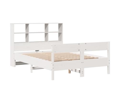 Cama con estantería sin colchón madera maciza blanca 140x190 cm