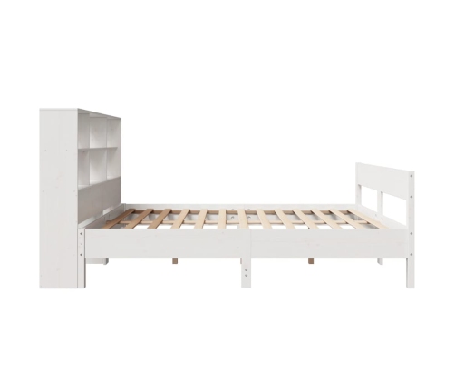 Cama con estantería sin colchón madera maciza blanca 140x190 cm