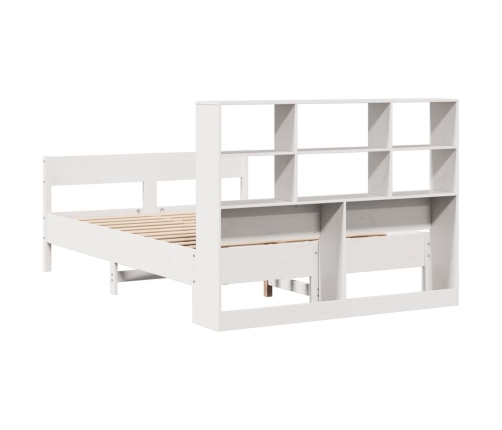 Cama con estantería sin colchón madera maciza blanca 140x190 cm