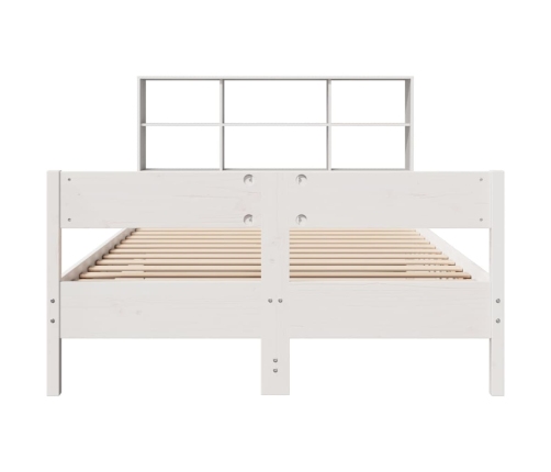 Cama con estantería sin colchón madera maciza blanca 135x190 cm