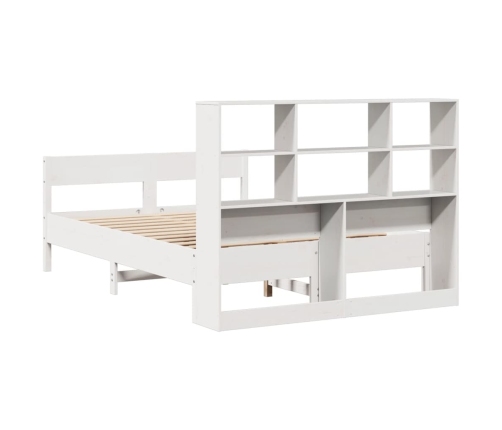 Cama con estantería sin colchón madera maciza blanca 135x190 cm