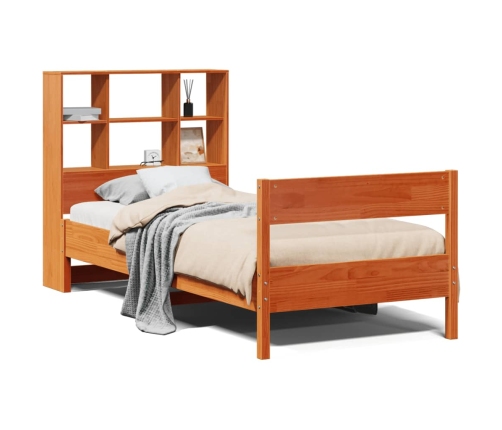 Cama con estantería sin colchón madera maciza marrón 90x190 cm