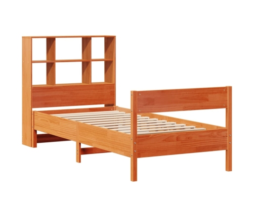 Cama con estantería sin colchón madera maciza marrón 90x190 cm