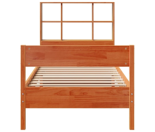 Cama con estantería sin colchón madera maciza marrón 90x190 cm