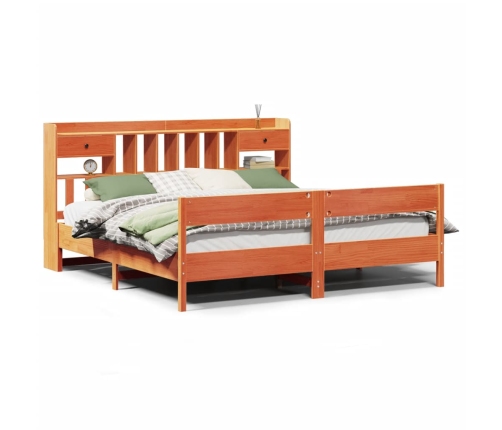 Cama con estantería sin colchón madera maciza marrón 200x200 cm