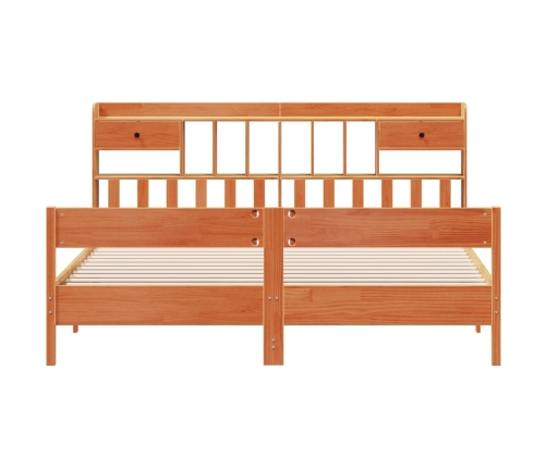 Cama con estantería sin colchón madera maciza marrón 200x200 cm