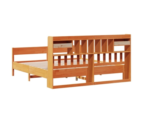 Cama con estantería sin colchón madera maciza marrón 200x200 cm