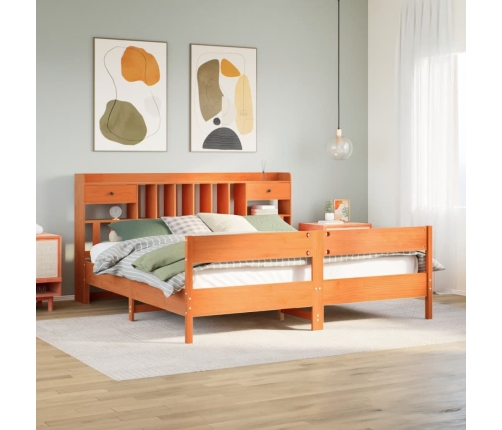 Cama con estantería sin colchón madera maciza marrón 200x200 cm