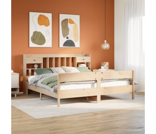 Cama con estantería sin colchón madera maciza de pino 180x200cm