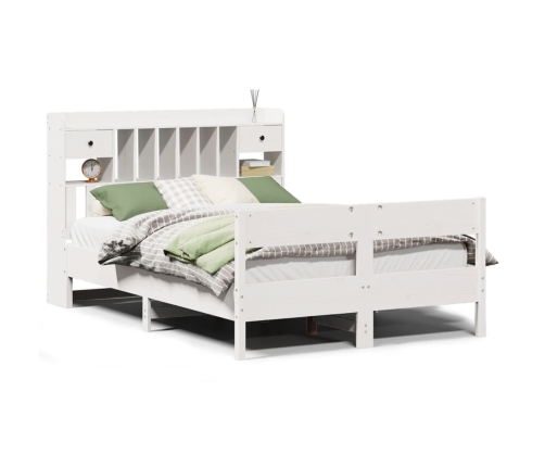 Cama con estantería sin colchón madera maciza blanca 160x200 cm