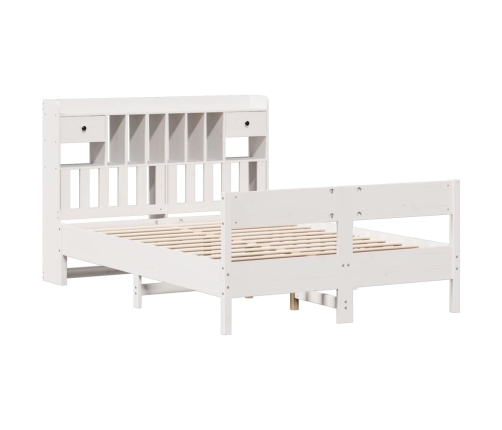 Cama con estantería sin colchón madera maciza blanca 160x200 cm