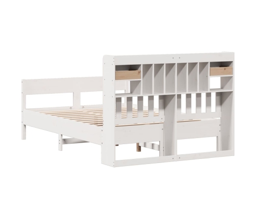 Cama con estantería sin colchón madera maciza blanca 160x200 cm