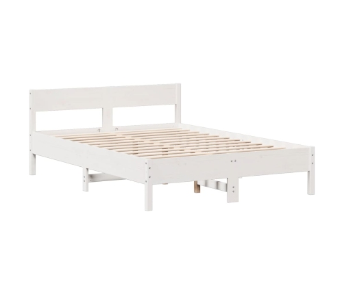 Cama con estantería sin colchón madera maciza blanca 160x200 cm