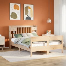 Cama con estantería sin colchón madera maciza de pino 150x200cm