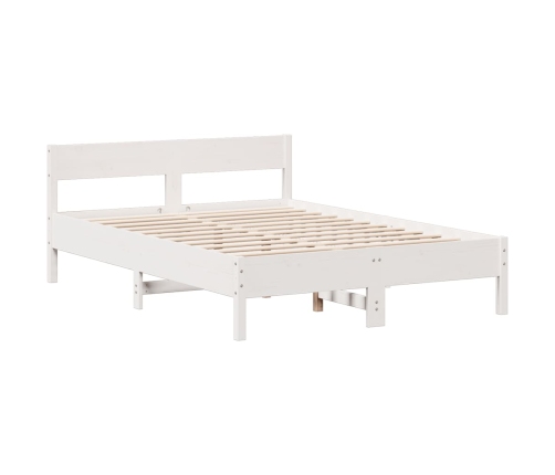 Cama con estantería sin colchón madera maciza blanca 140x200 cm