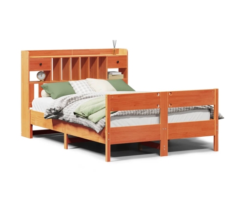 Cama con estantería sin colchón madera maciza marrón 140x200 cm