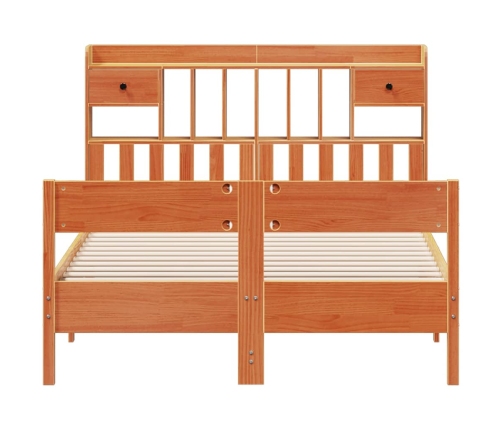 Cama con estantería sin colchón madera maciza marrón 140x200 cm