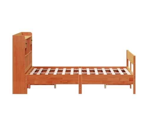 Cama con estantería sin colchón madera maciza marrón 140x200 cm