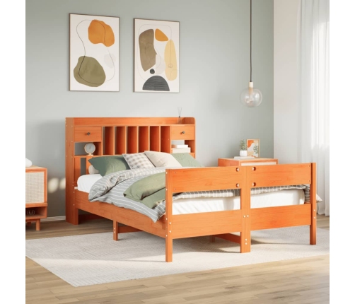 Cama con estantería sin colchón madera maciza marrón 140x200 cm