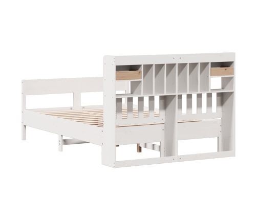 Cama con estantería sin colchón madera maciza blanca 140x190 cm