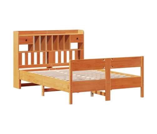 Cama con estantería sin colchón madera maciza marrón 140x190 cm