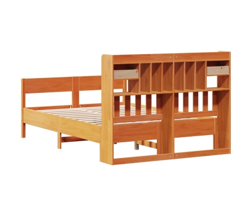 Cama con estantería sin colchón madera maciza marrón 140x190 cm