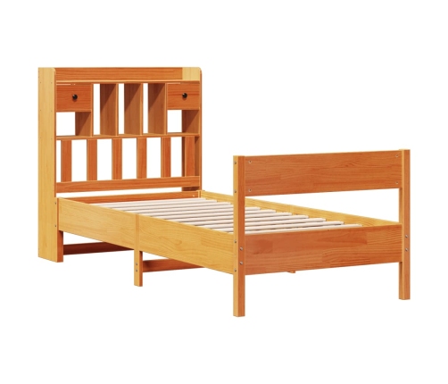 Cama con estantería sin colchón madera maciza marrón 90x190 cm