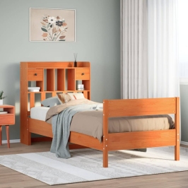 Cama con estantería sin colchón madera maciza marrón 90x190 cm