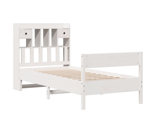 Cama con estantería sin colchón madera maciza blanca 75x190 cm