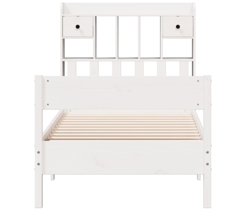 Cama con estantería sin colchón madera maciza blanca 75x190 cm