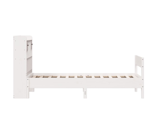 Cama con estantería sin colchón madera maciza blanca 75x190 cm