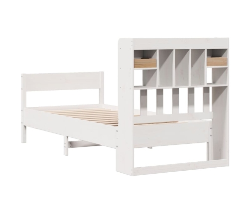 Cama con estantería sin colchón madera maciza blanca 75x190 cm