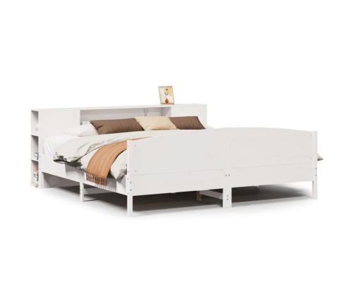 Cama con estantería sin colchón madera maciza blanca 200x200 cm