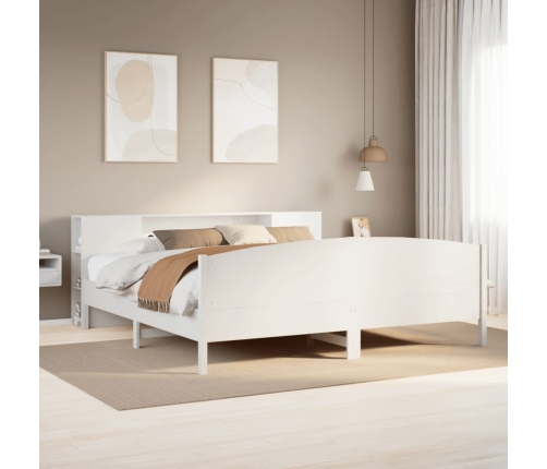 Cama con estantería sin colchón madera maciza blanca 200x200 cm